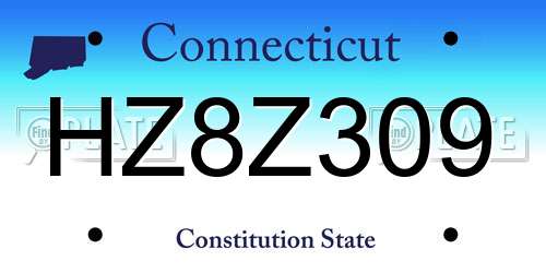 HZ8Z309 Connecticut License Plate