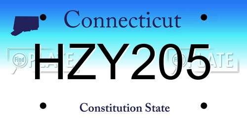 HZY205 Connecticut License Plate