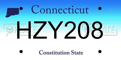 HZY208 Connecticut License Plate