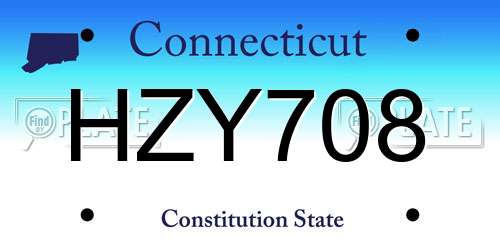 HZY708 Connecticut License Plate