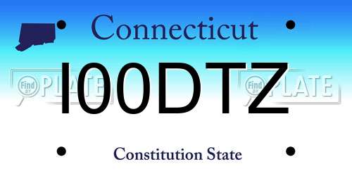I00DTZ Connecticut License Plate