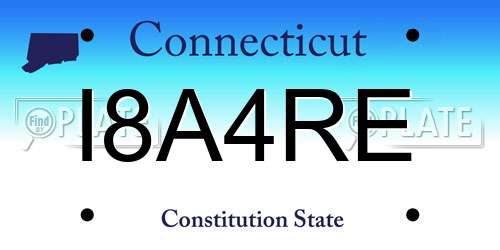 I8A4RE Connecticut License Plate