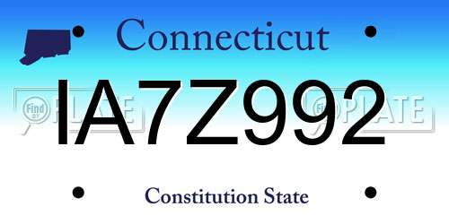 IA7Z992 Connecticut License Plate