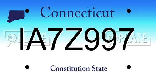 IA7Z997 Connecticut License Plate