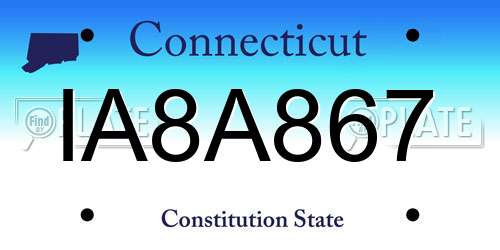 IA8A867 Connecticut License Plate