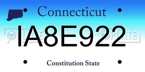 IA8E922 Connecticut License Plate