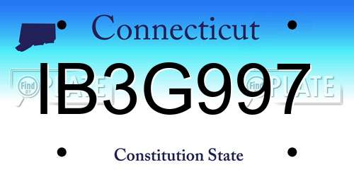 IB3G997 Connecticut License Plate