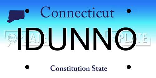 IDUNNO Connecticut License Plate