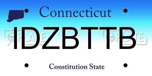 IDZBTTB Connecticut License Plate