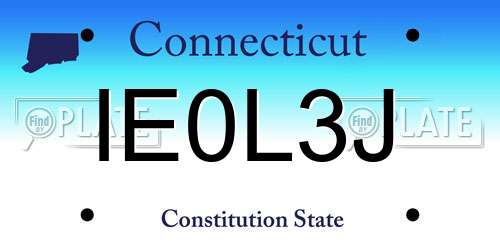 IE0L3J Connecticut License Plate