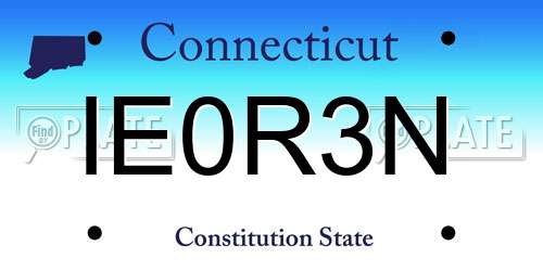 IE0R3N Connecticut License Plate