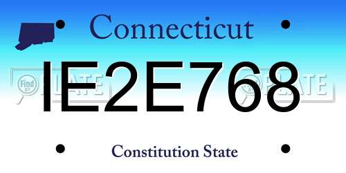 IE2E768 Connecticut License Plate