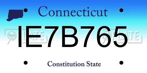 IE7B765 Connecticut License Plate