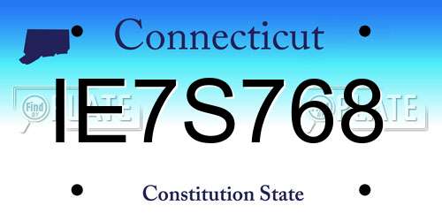 IE7S768 Connecticut License Plate