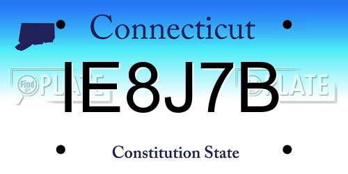 IE8J7B Connecticut License Plate
