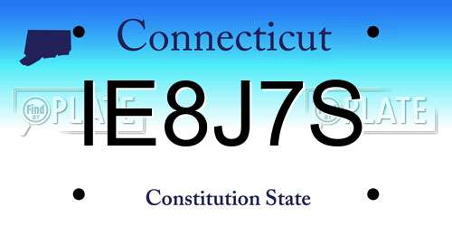 IE8J7S Connecticut License Plate