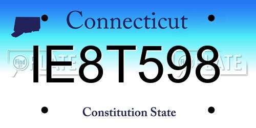 IE8T598 Connecticut License Plate