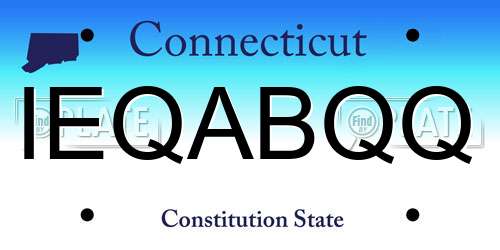 IEQABQQ Connecticut License Plate
