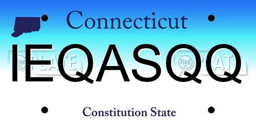 IEQASQQ Connecticut License Plate
