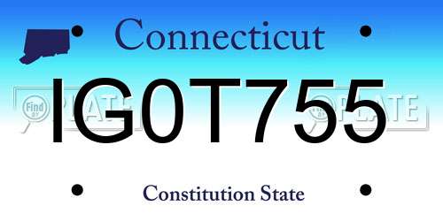IG0T755 Connecticut License Plate