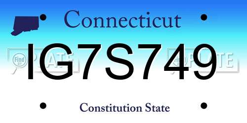 IG7S749 Connecticut License Plate
