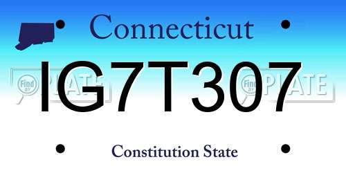 IG7T307 Connecticut License Plate