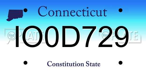 IO0D729 Connecticut License Plate