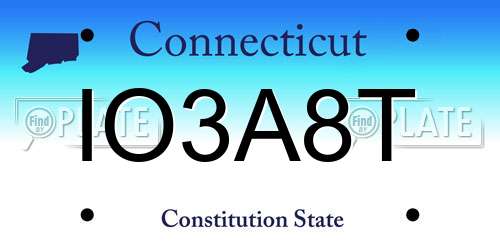 IO3A8T Connecticut License Plate