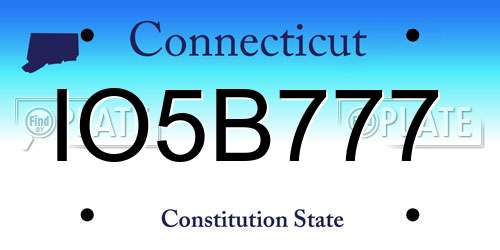 IO5B777 Connecticut License Plate