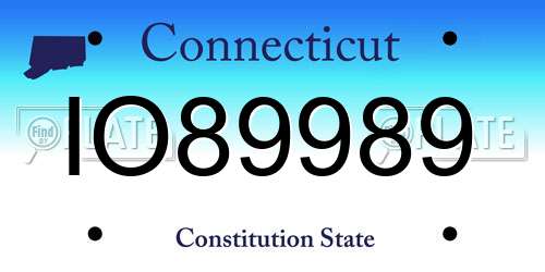 IO89989 Connecticut License Plate