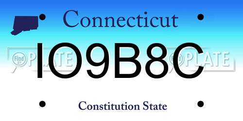 IO9B8C Connecticut License Plate