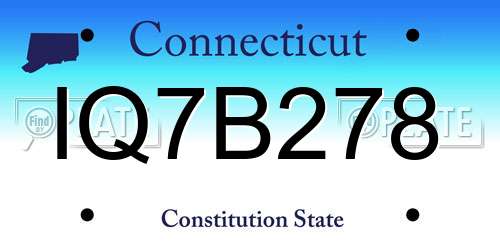 IQ7B278 Connecticut License Plate