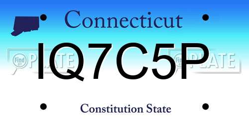 IQ7C5P Connecticut License Plate