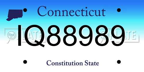 IQ88989 Connecticut License Plate