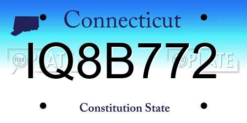 IQ8B772 Connecticut License Plate