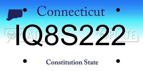 IQ8S222 Connecticut License Plate