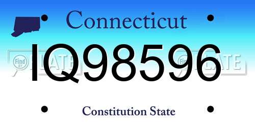 IQ98596 Connecticut License Plate