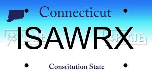 ISAWRX Connecticut License Plate