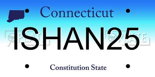 ISHAN25 Connecticut License Plate
