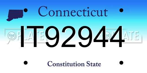 IT92944 Connecticut License Plate