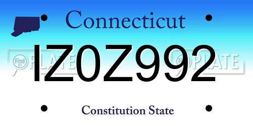 IZ0Z992 Connecticut License Plate