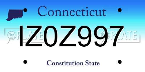IZ0Z997 Connecticut License Plate
