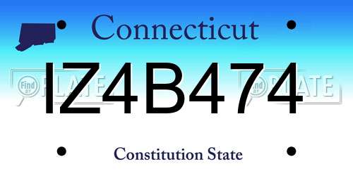 IZ4B474 Connecticut License Plate