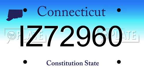 IZ72960 Connecticut License Plate