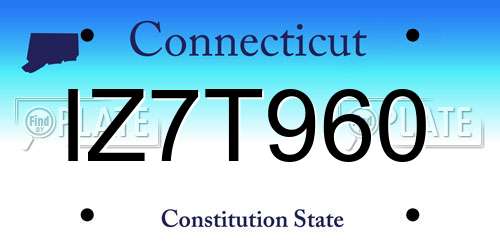 IZ7T960 Connecticut License Plate