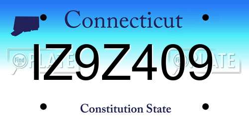 IZ9Z409 Connecticut License Plate
