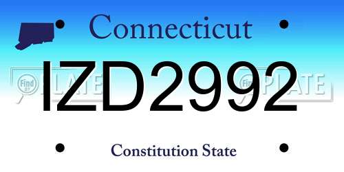 IZD2992 Connecticut License Plate