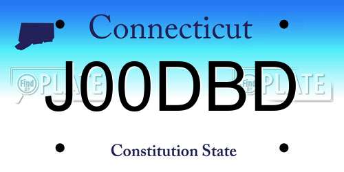 J00DBD Connecticut License Plate