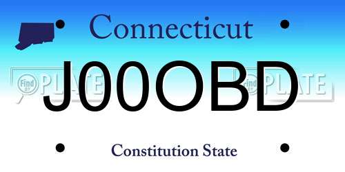 J00OBD Connecticut License Plate