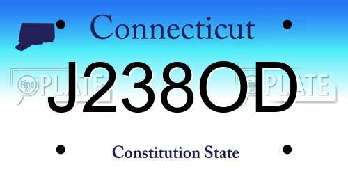 J238OD Connecticut License Plate